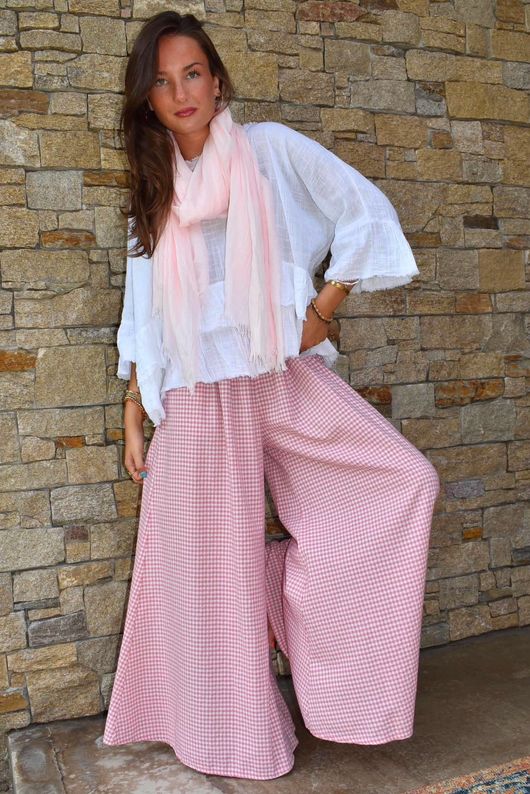 Arbi Gingham Palazzo Pant Indian Pink